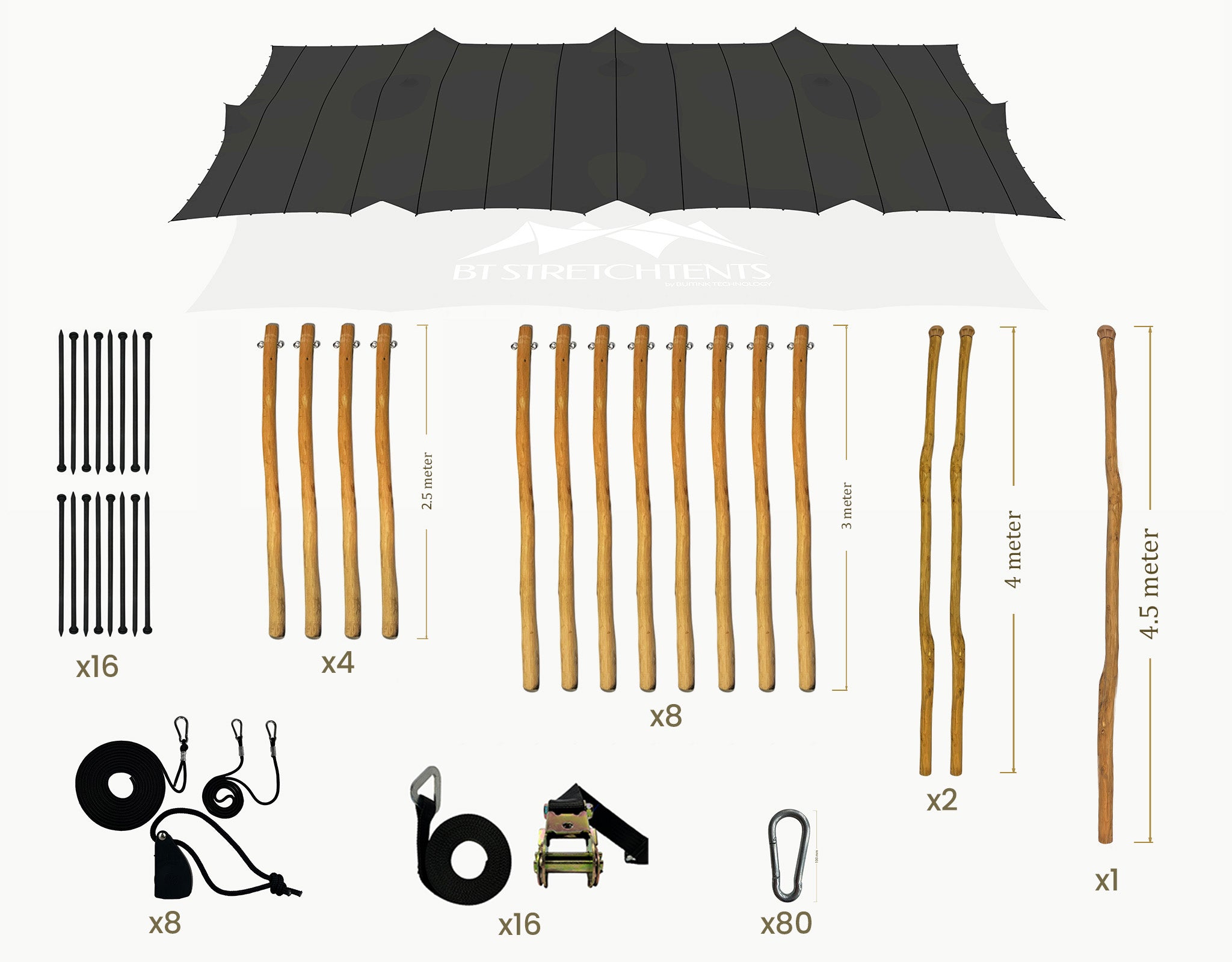 Stretchtent 19.5 × 10.5 meter "Robinia" Black – Complete Set