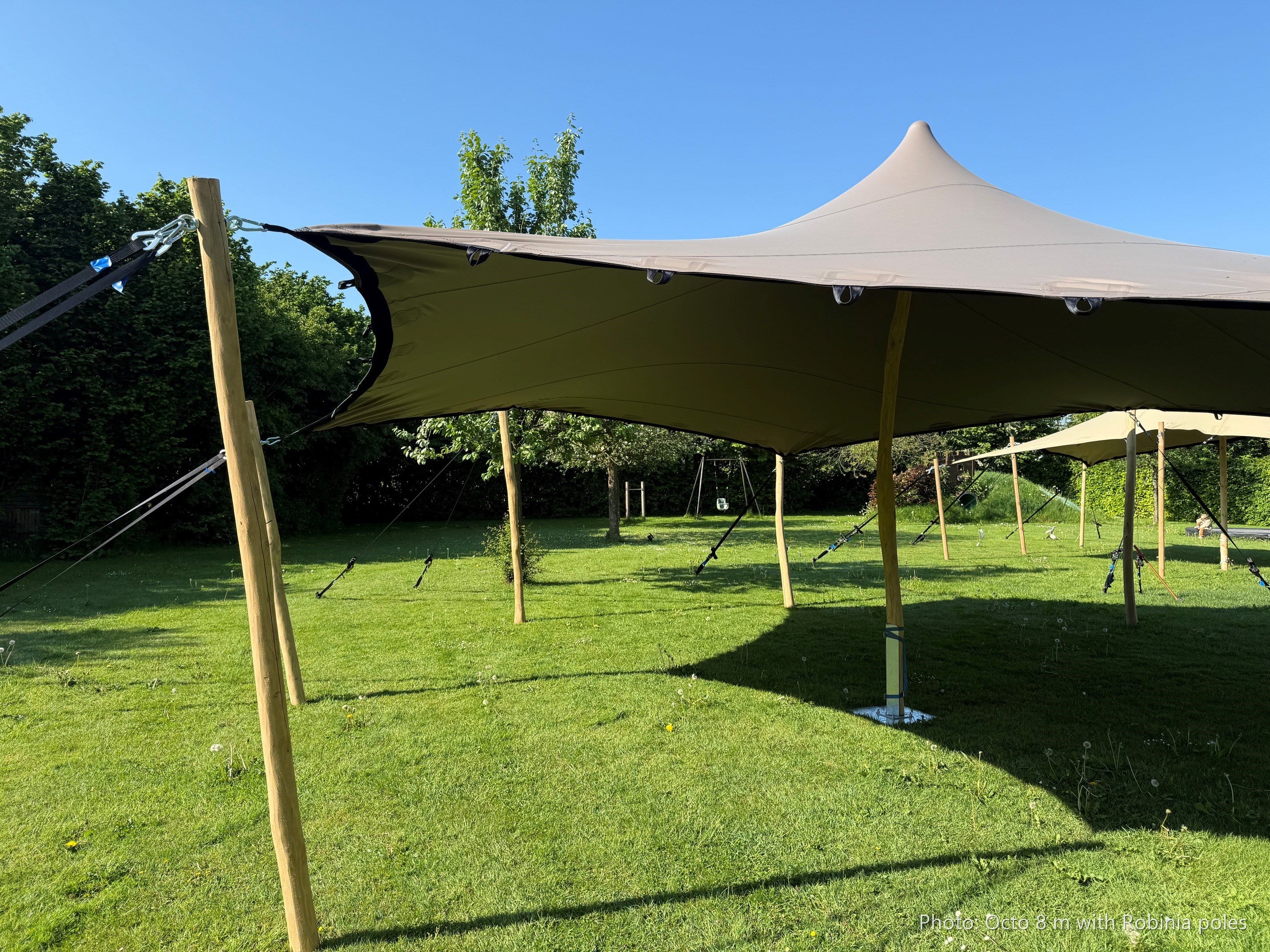 Octo Stretchtent 8 meter - photo of the 8 m tent with Robinia poles