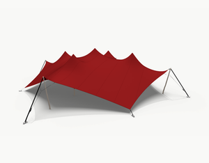 Octo stretch tent 18 m - Red (render shown with Robinia poles; this set has Douglas poles)