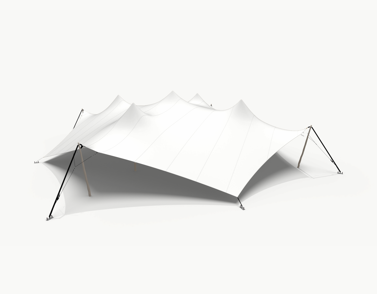 Octo stretch tent 20 m - White Opaque (render shown with Robinia poles; this set has Douglas poles)