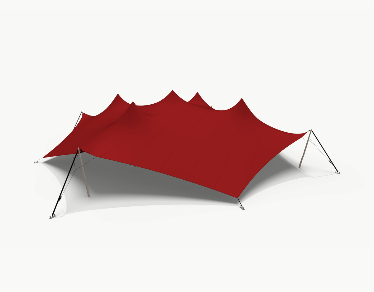 Octo stretch tent 22 m - Red (render shown with Robinia poles; this set has Douglas poles)