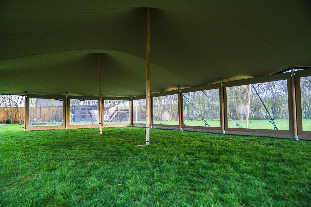 Inside a stretchtent with sidewalls