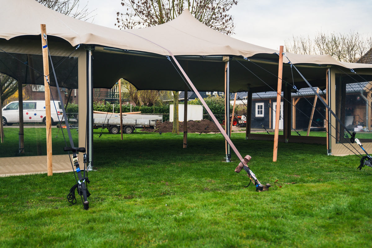 Stretchtent with sidewalls, seen from outside